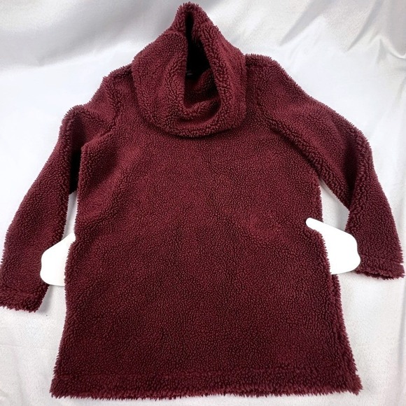 LL Bean Signature Sherpa Tunic Pullover Sweater Burgundy Cowl Neck Oversized - Picture 5 of 10
